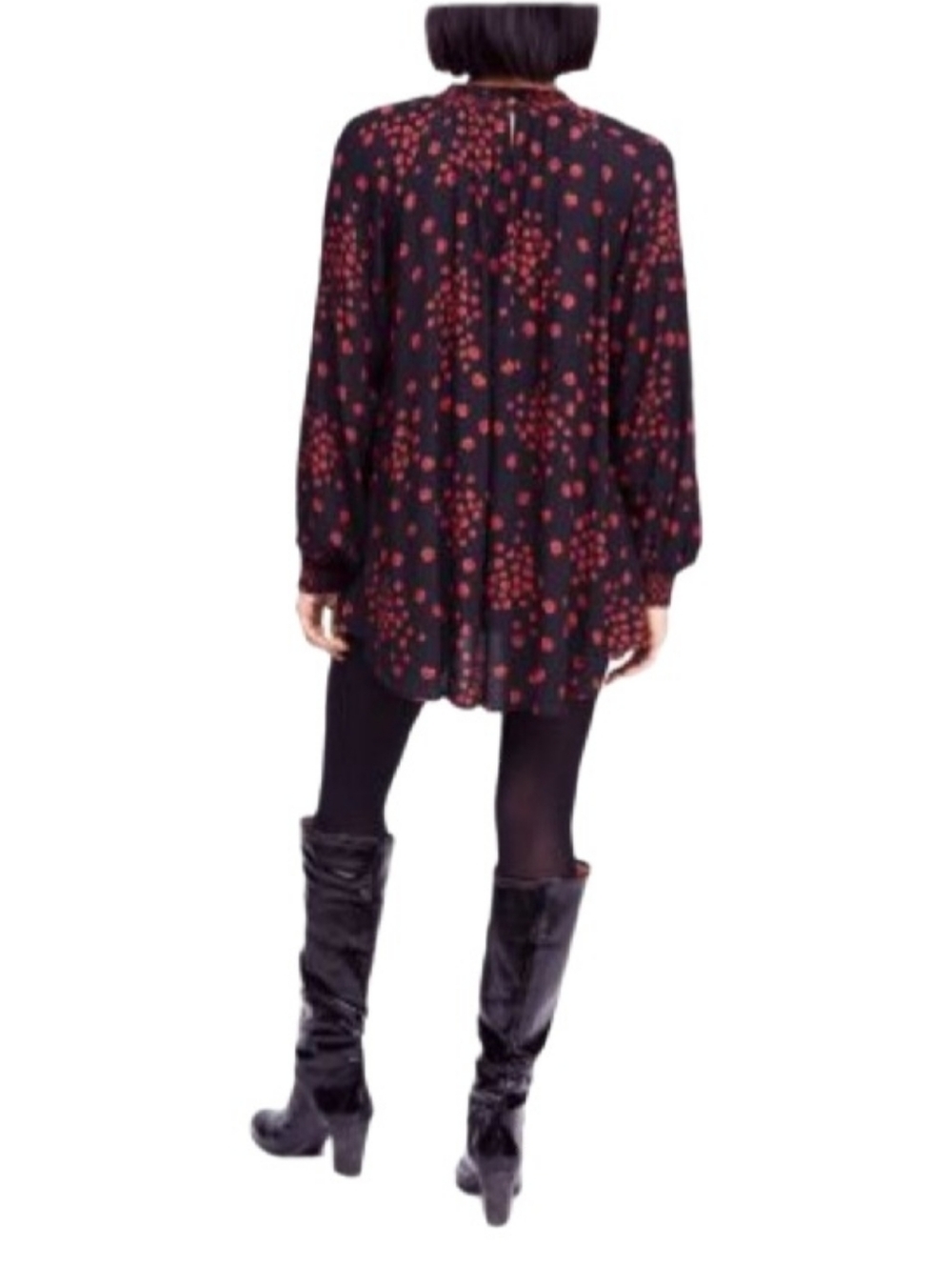 FREE PEOPLE Size XS Smocked Floral Blouse Black Red Boho Peasant Top - Picture 2 of 11